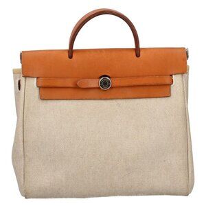 Hermes Herbag a Dos PM Toile Ash Calf Shoulder Bag Natural